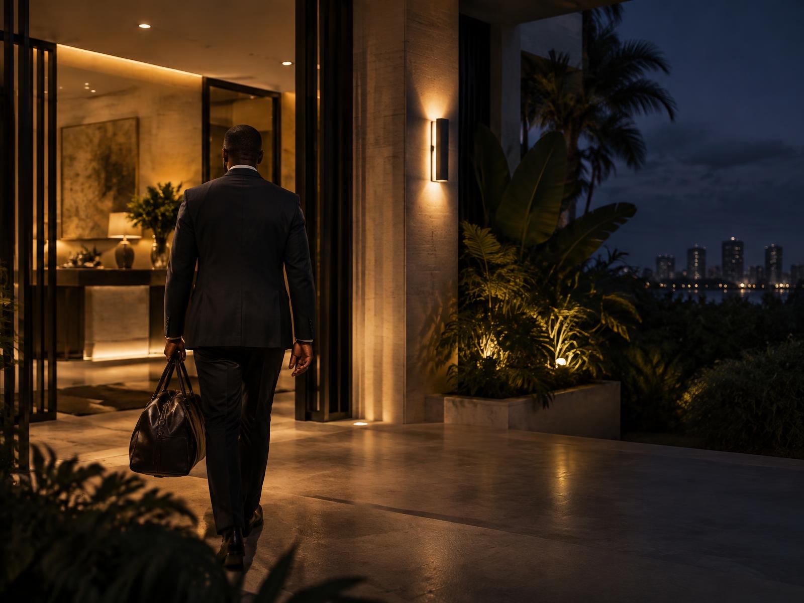 Resident returning to Fort Haus in the evening